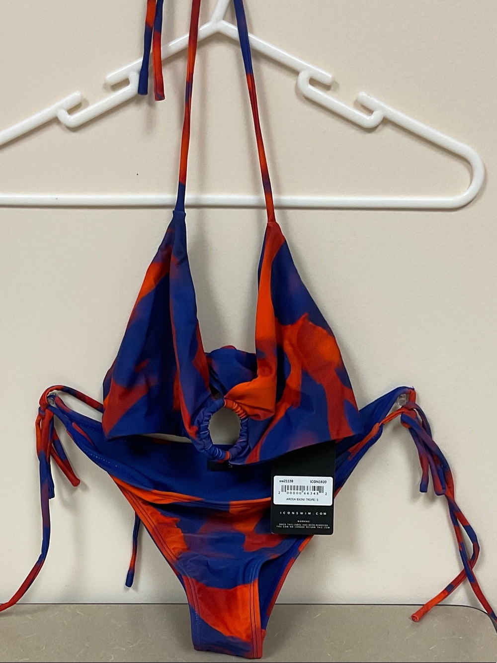 Women's Blue and Orange Ring-Front Halter Bikini NWT Small